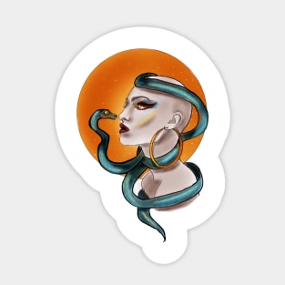 Tattoo Design Neo-Traditional Bald Lady and a Snake Sticker